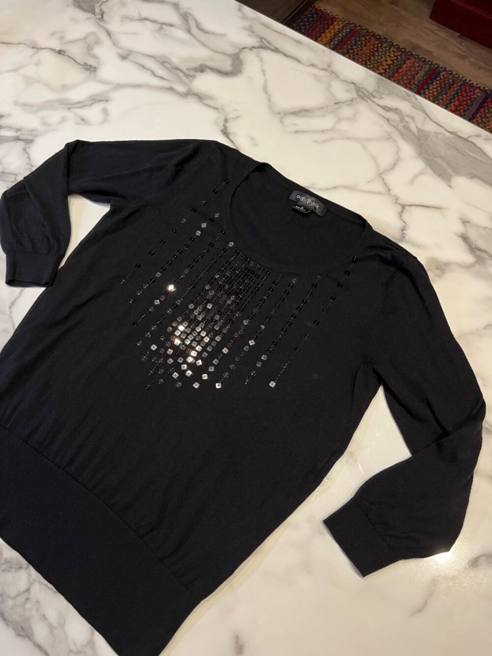 August Silk Beaded Knit Pullover Sweater Black Size M Style 19215 - Picture 6 of 12
